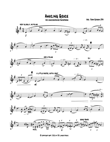 Amazing Grace - Jazzy version for saxophone alone (arr. John Gibson)
