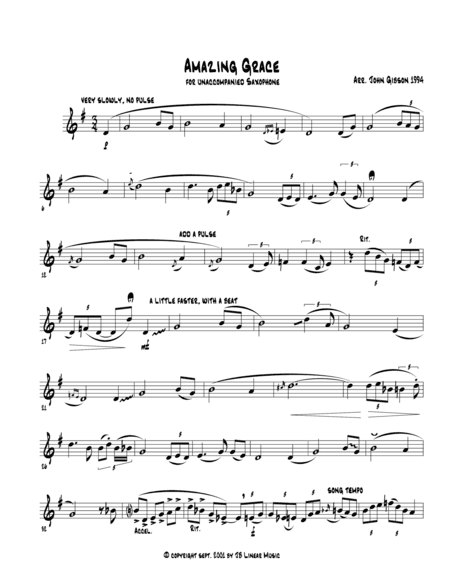 Amazing Grace - Jazzy version for saxophone alone (arr. John Gibson)