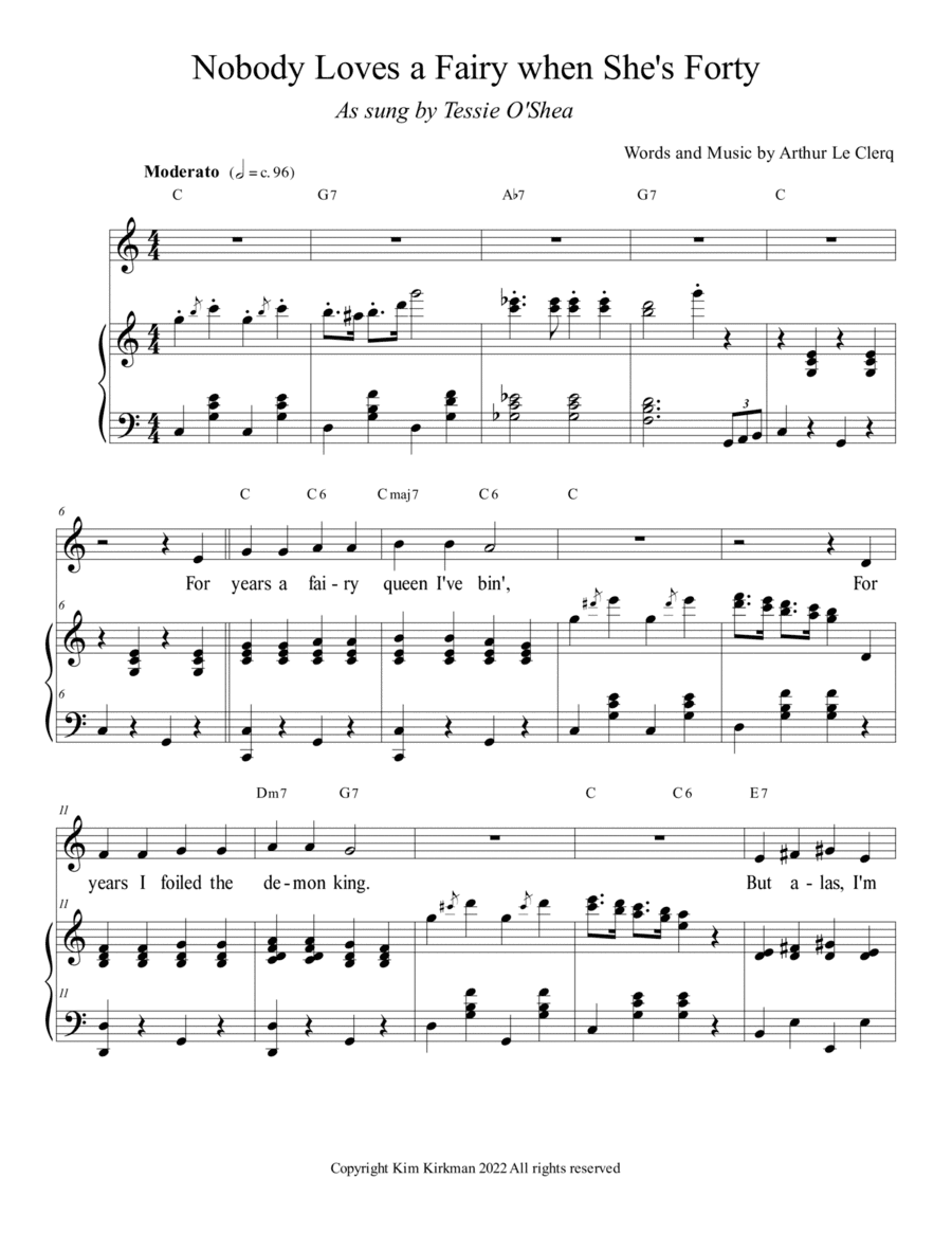 Nobody Love a Fairy When She's Forty - in C major (soprano key) (arr. Kim Kirkman)