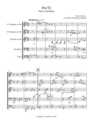 Mexican traditional Folk Pop: POR TI (by Oscar Chávez) for Brass Quintet arr. Martín Hernández S