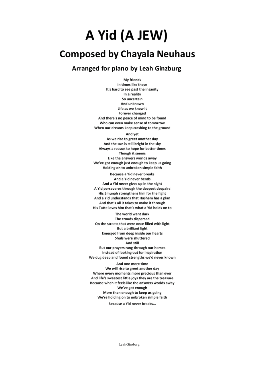 A Yid (A JEW) Piano solo version arranged by Leah Ginzburg (arr. Leah Ginzburg)