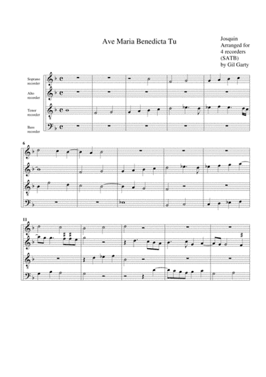 Ave Maria Benedicta tu (arrangement for 4 recorders) (arr. Gil Garty)