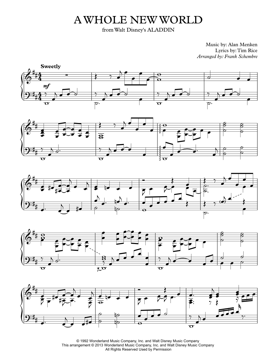 A Whole New World (from 'Aladdin') (arr. Frank Schembre)