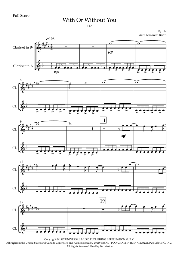 With Or Without You (arr. Fabio Britto)