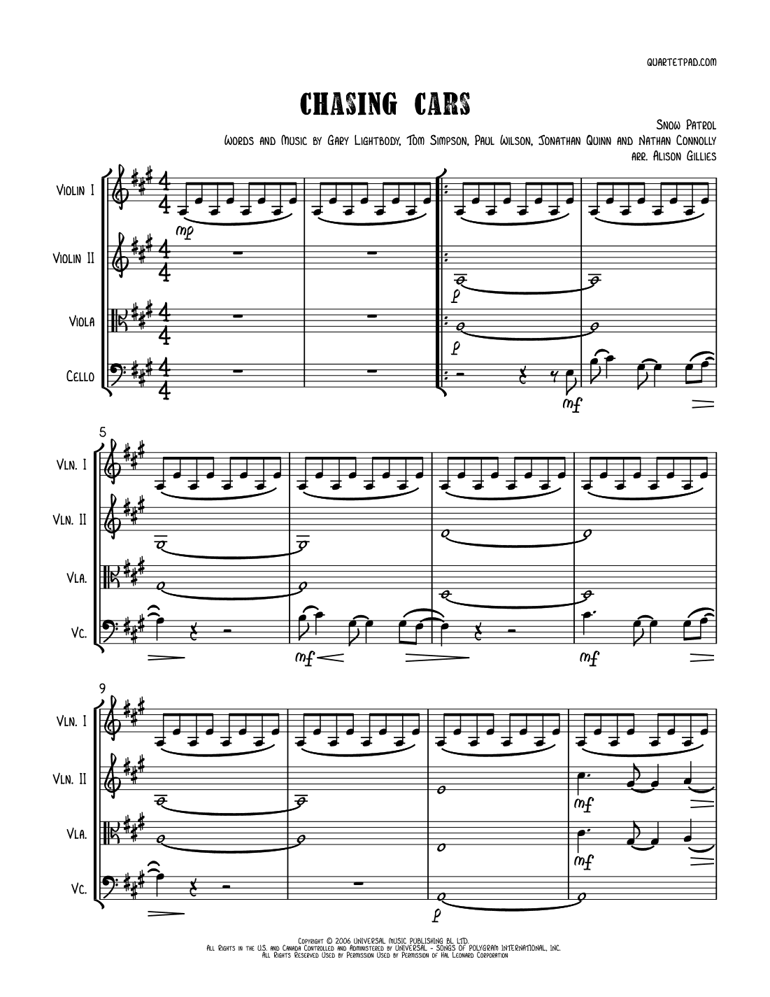 Chasing Cars (arr. Alison Gillies)