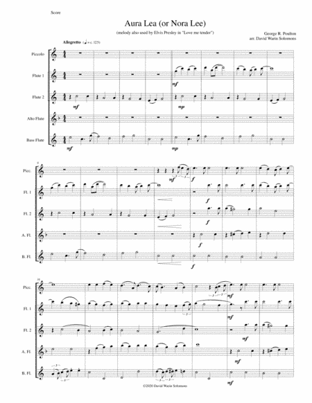 Aura Lea (Nora Lee) for flute and piccolo quintet (arr. David Warin Solomons)