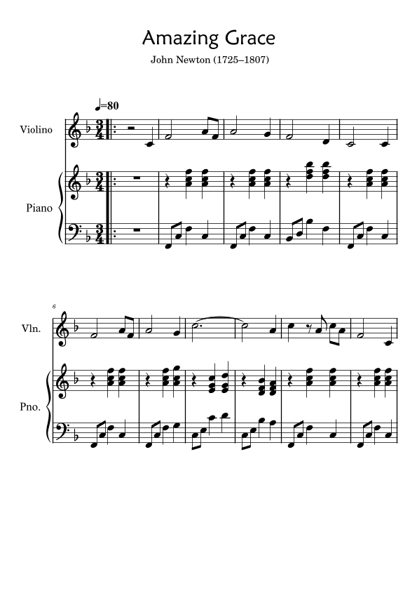 Amazin Grace - Easy Violin With Piano Accompaniment (arr. Ygor Nunes)