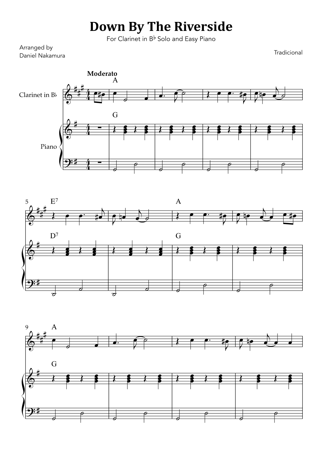Down By The Riverside (For Clarinet in Bb and Easy Piano) (arr. Daniel Nakamura)