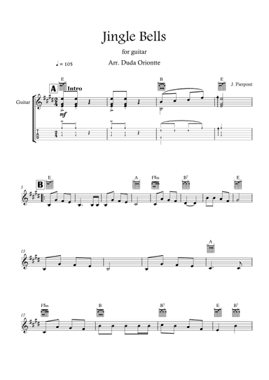 Jingle Bells (E major - TABS - no lyrics) (arr. Duda Oriontte)