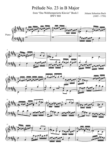 Prelude No. 23 BWV 868 in B Major (arr. Zachary Corbett)