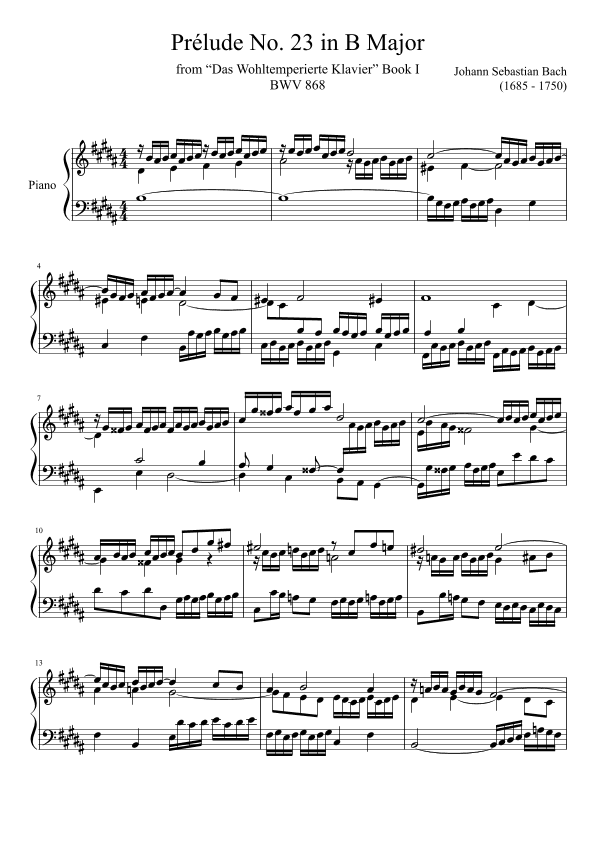 Prelude No. 23 BWV 868 in B Major (arr. Zachary Corbett)