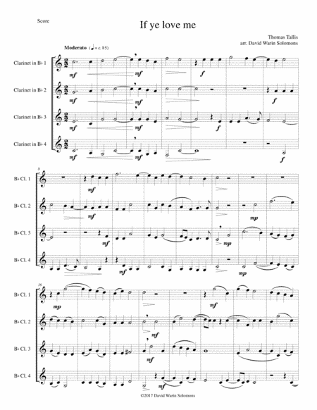 If ye love me for 4 clarinets (arr. David Warin Solomons)