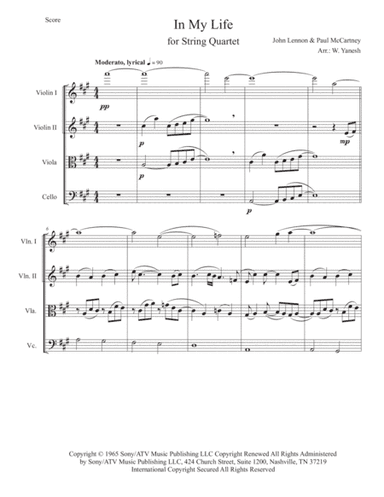 In My Life (arr. W. Yanesh)