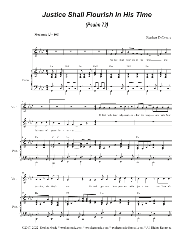 Justice Shall Flourish In His Time (Psalm 72) (Vocal solo)