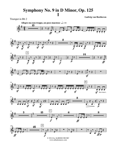 Beethoven Symphony No. 9, Movement I - Trumpet in Bb 2 (Transposed Part), Op. 125 (arr. Doug Clyde)