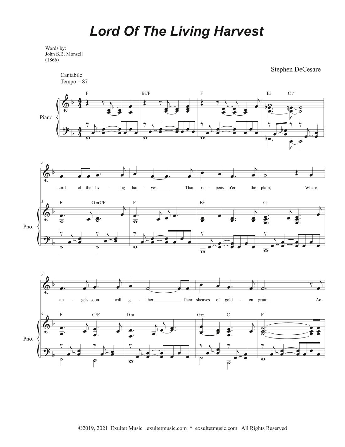 Lord Of The Living Harvest (Unison choir)