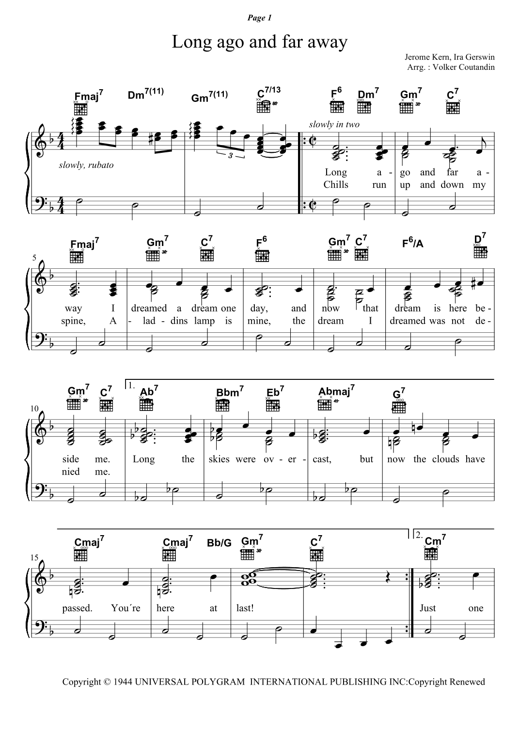 Long Ago (and Far Away) (arr. Volker Coutandin)