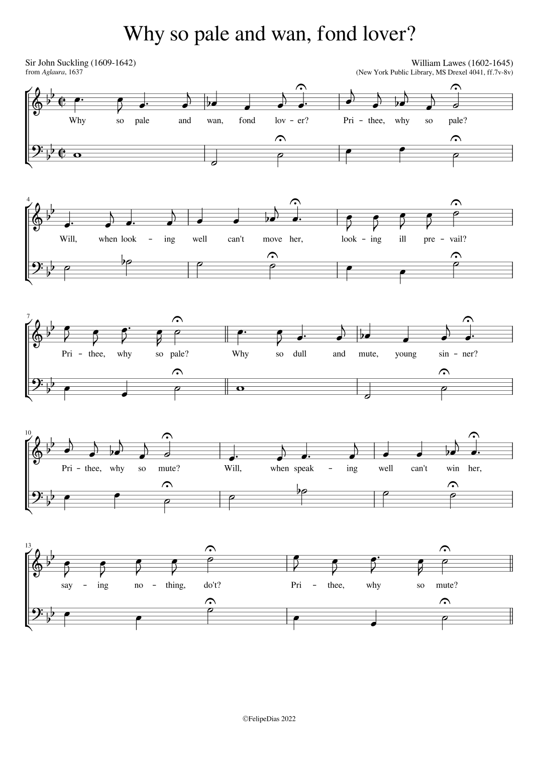 Why so pale and wan fond lover? (arr. Early Music Scores)