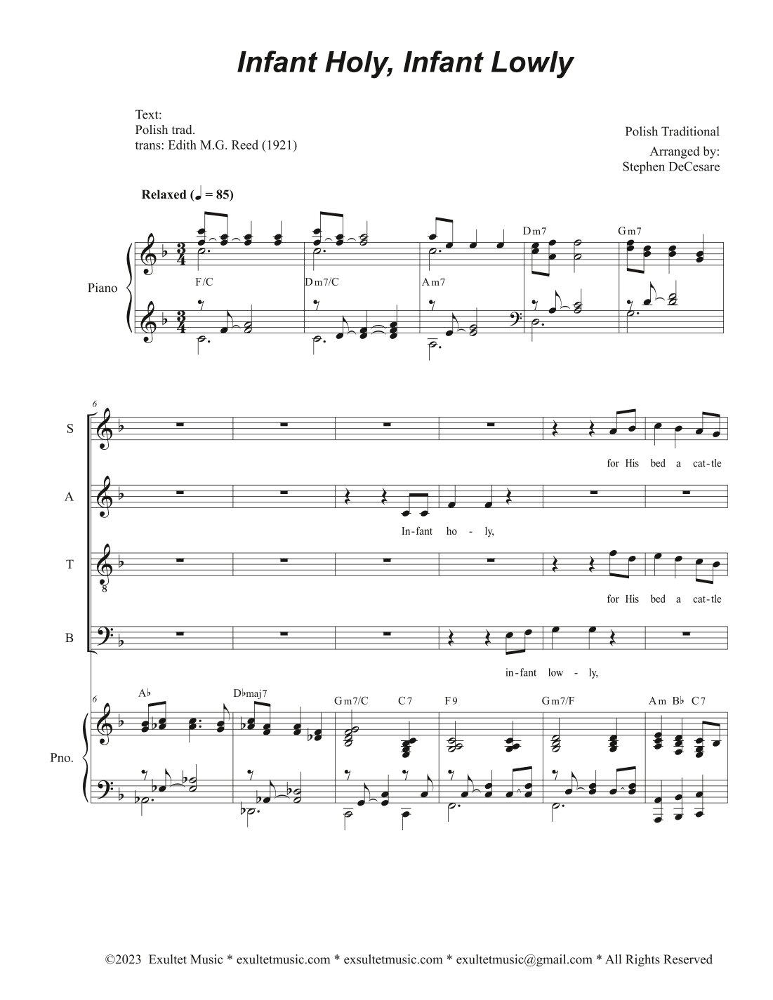 Infant Holy, Infant Lowly (SATB) (arr. Stephen DeCesare)