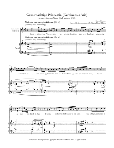 Grossmächtige Prinzessin (Zerbinetta's Aria, Complete) from Ariadne auf Naxos - Accessible Accompan (arr. Nicole Elyse DiPaolo)
