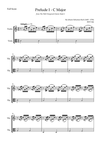Prelude 1 in C Major BWV 846 (from Well-Tempered Clavier Book 1) for Violin & Viola Duo (arr. Fabio Britto)