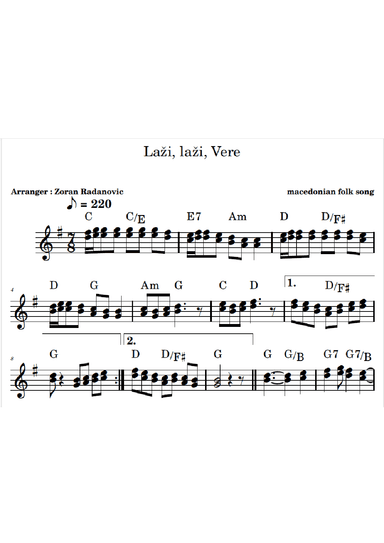 Laži, laži, Vere - lead sheet (arr. Zoran Radanovic)
