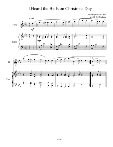 I Heard the Bells on Christmas Day (Flute Solo) with optional piano accompaniment (arr. B. C. Dockery)