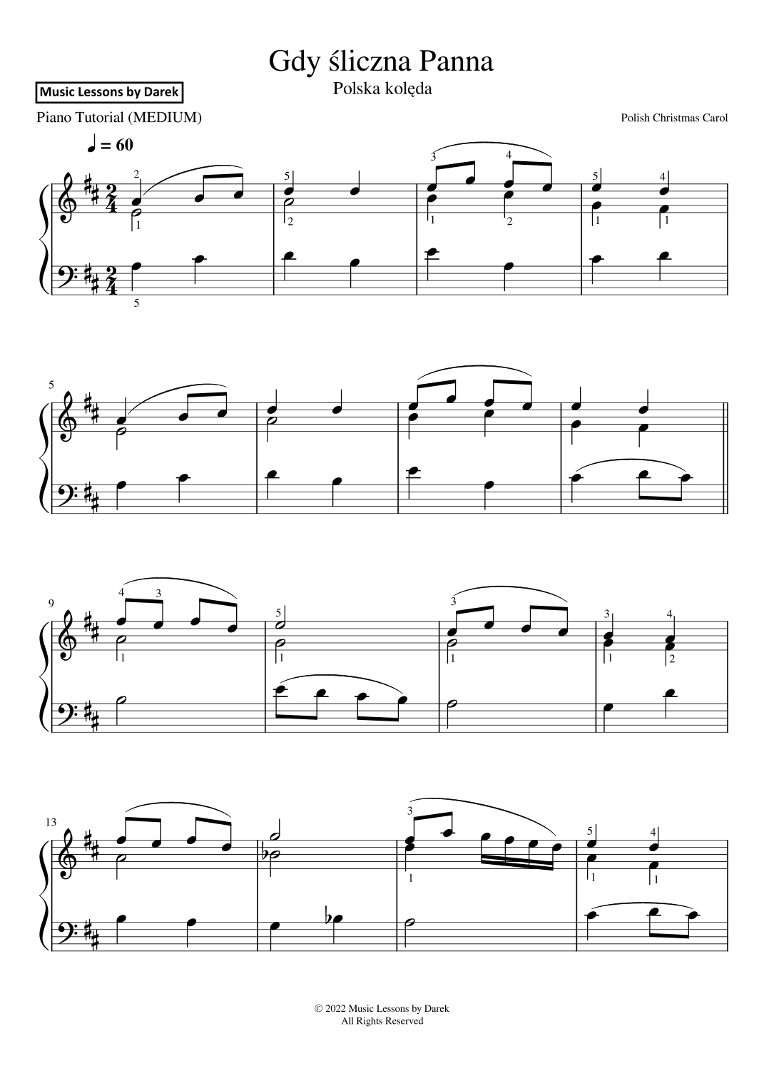 Gdy sliczna Panna (Polish Christmas Carol) [MEDIUM PIANO] (arr. Darek)