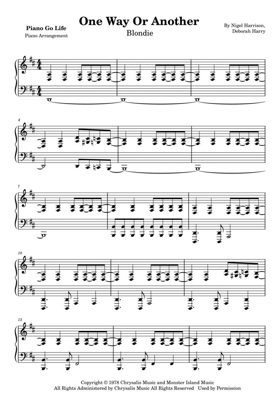 One Way Or Another (arr. Piano Go Life)