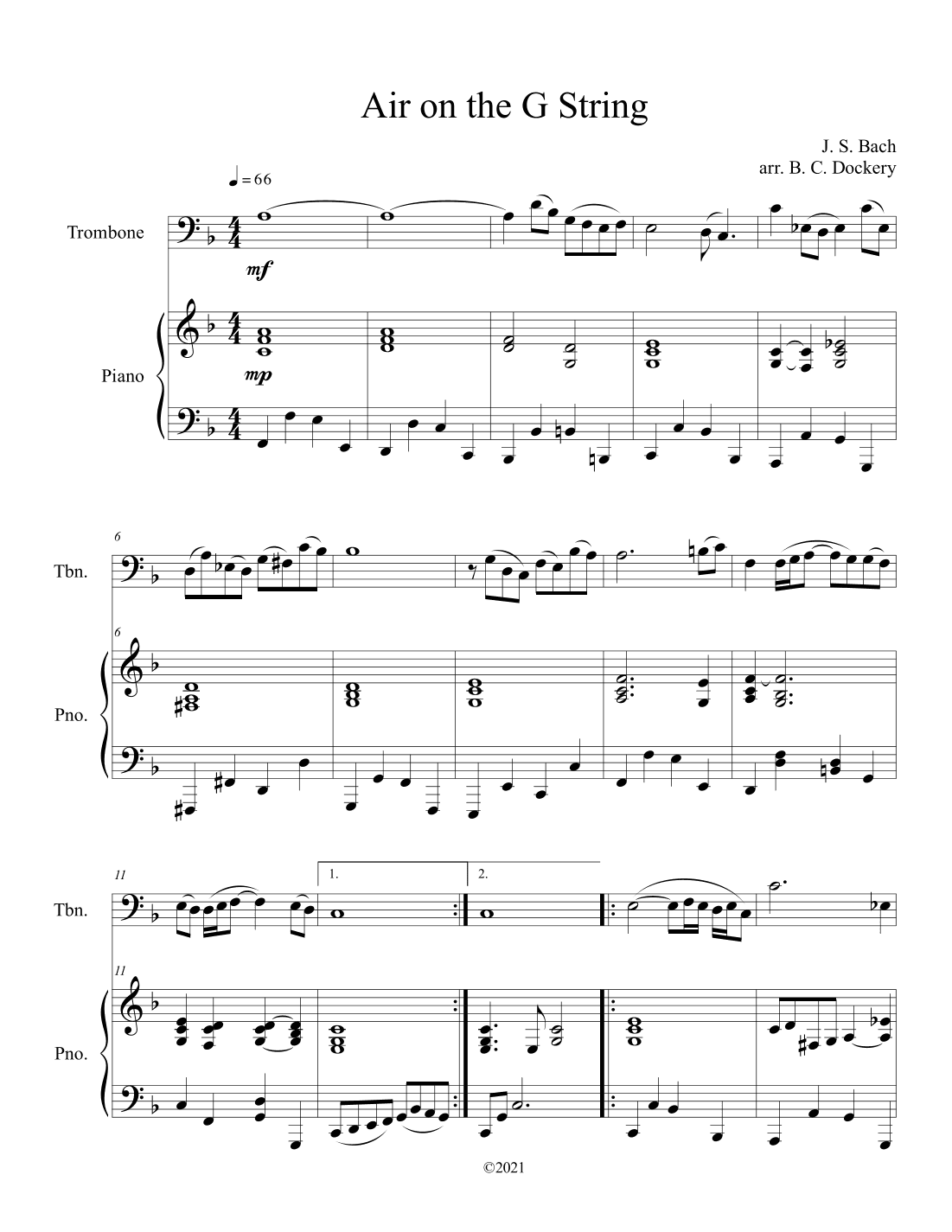 Air on the G String (Trombone Solo with Piano Accompaniment) (arr. B. C. Dockery)