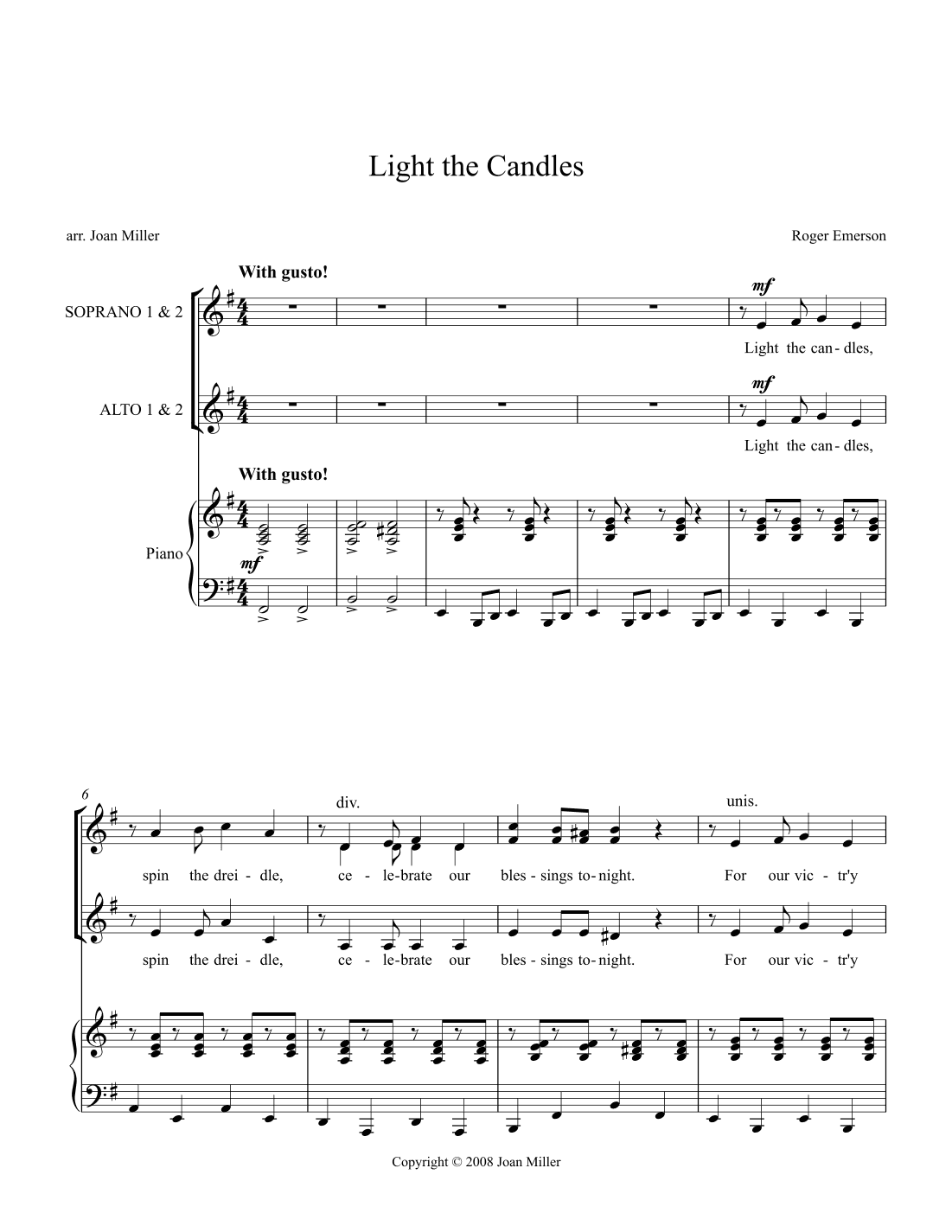 Light The Candles (the Hanukkah Song) (arr. Joan Miller)