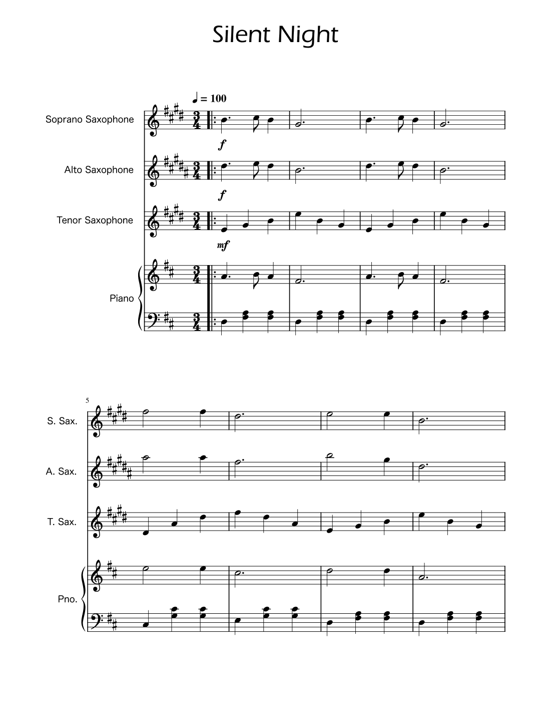 Silent Night - Sax Trio w/ Piano (arr. Ygor Nunes)
