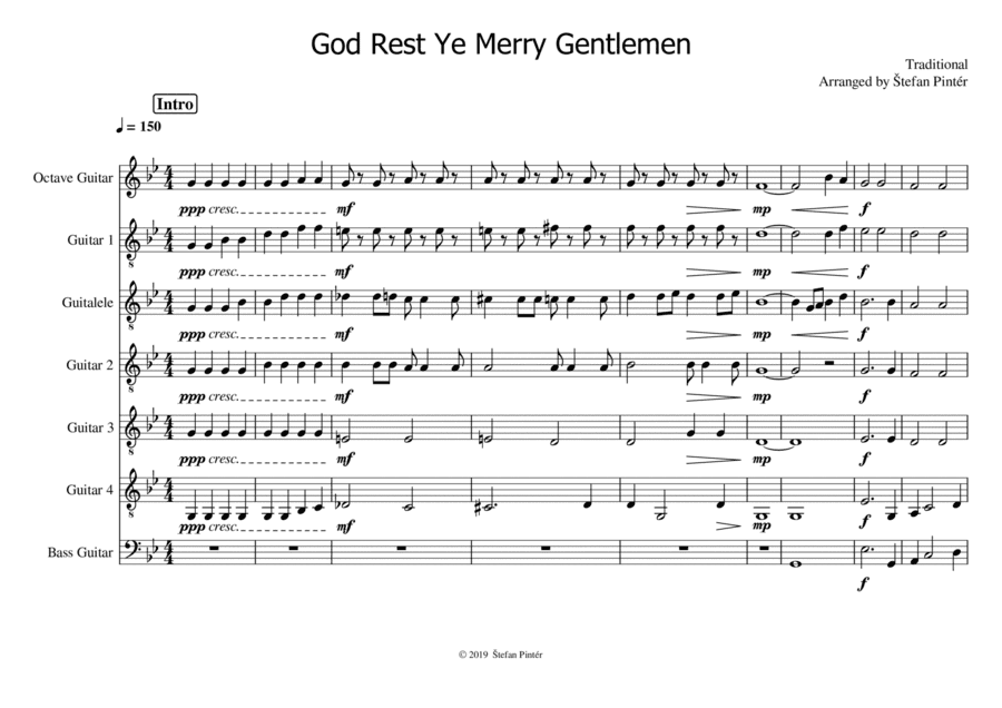 God Rest Ye Merry Gentlemen, arranged for guitar ensemble, easy/intermediate, all parts (arr. Štefan Pintér)