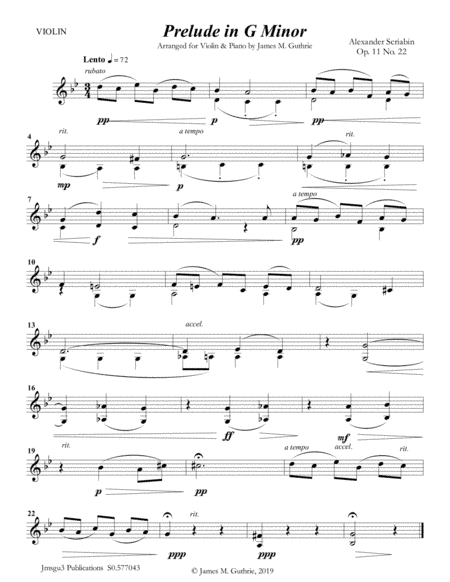 Scriabin: Prelude in G Minor for Violin & Piano (arr. James M. Guthrie)