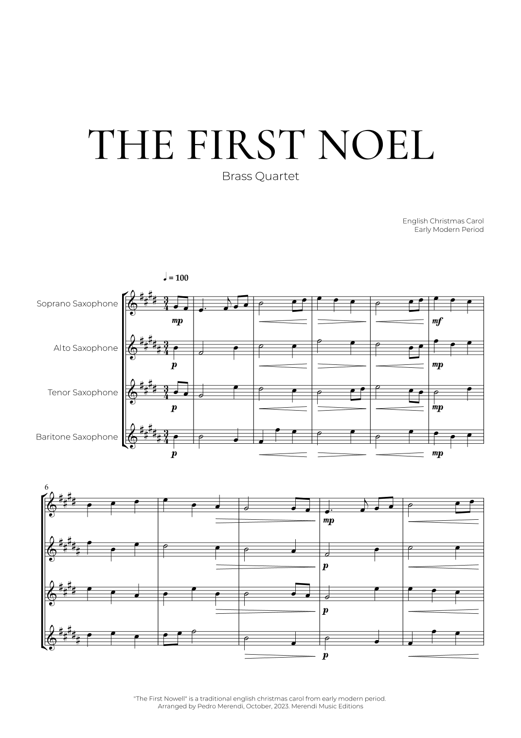 The First Noel (Saxophone Quartet) - Christmas Carol (arr. Pedro Merendi)