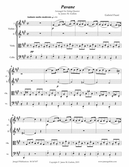Fauré: Pavane Op. 50 for String Quartet (arr. James M. Guthrie)