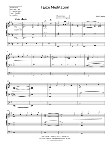 Taizé "Meditation" - Len Rhodes; for Organ solo