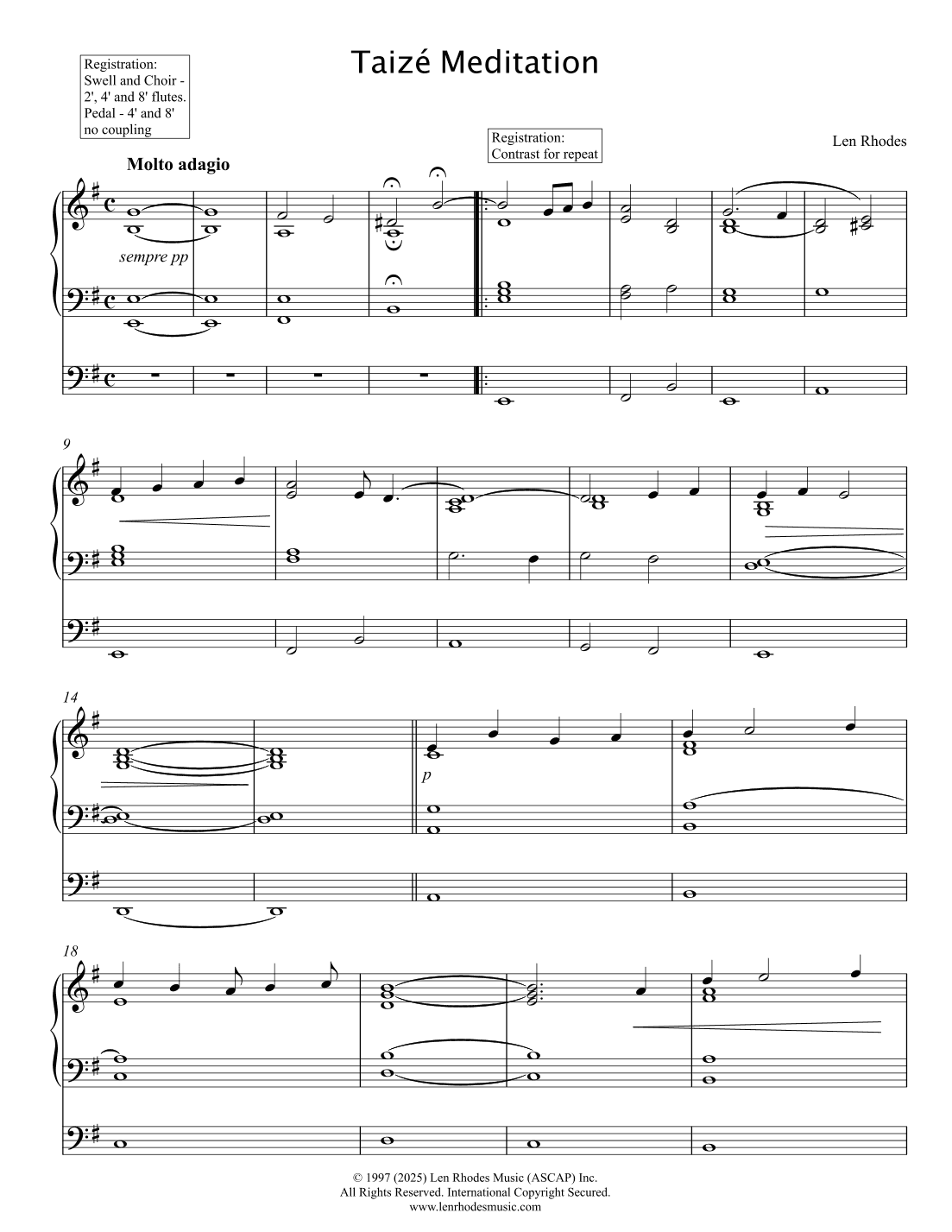 Taizé "Meditation" - Len Rhodes; for Organ solo