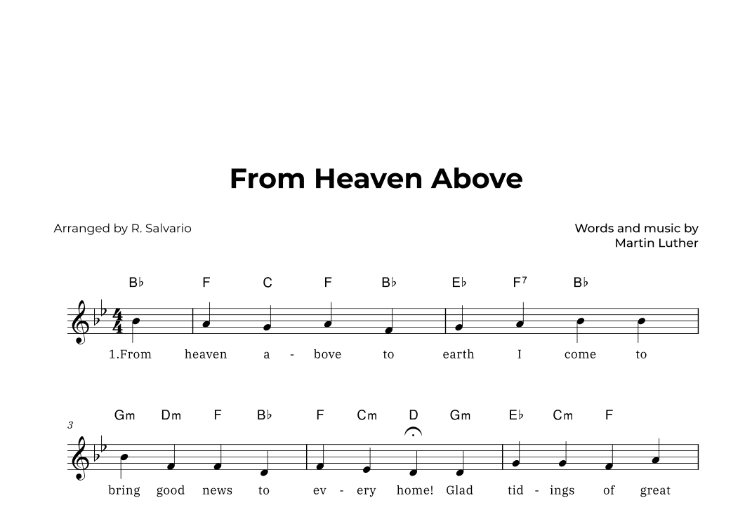 From Heaven Above (Key of B-Flat Major) (arr. R. Salvario)