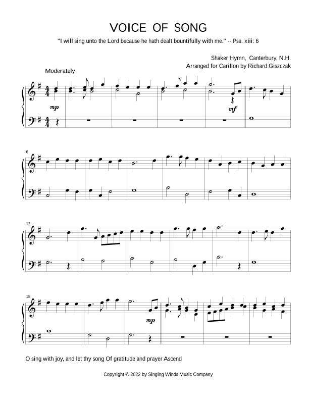 VOICE OF SONG -- O sing with joy  (Shaker hymn) (arr. Richard Giszczak)