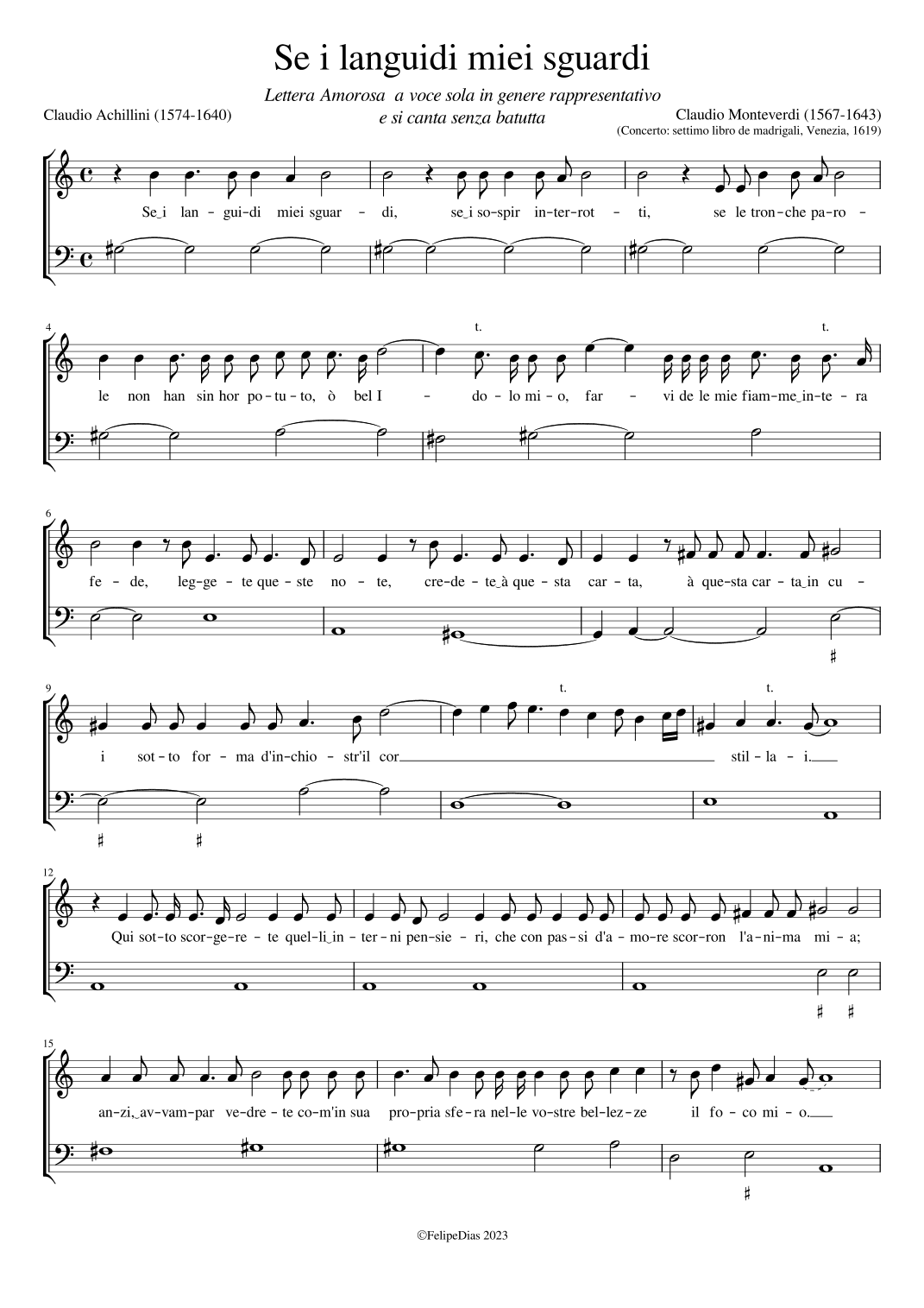 Se i languidi miei sguardi (Lettera amorosa) (arr. Early Music Scores)
