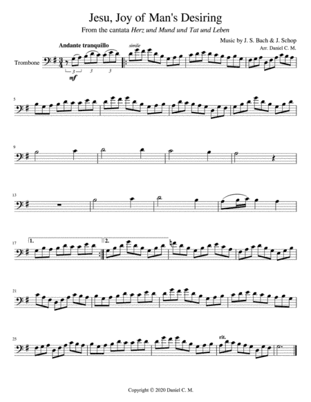 Jesu, Joy of Man's Desiring (trombone and piano) (arr. Daniel C. M.)
