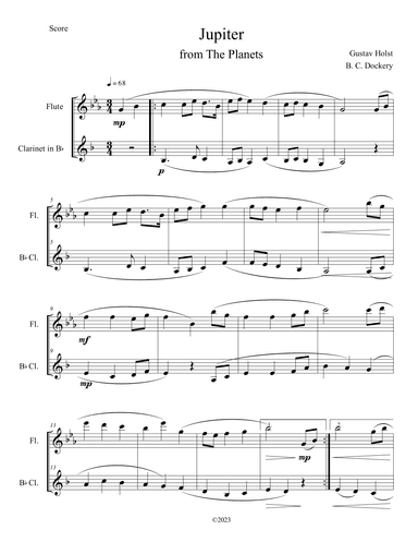 Jupiter (from The Planets) for Flute and Clarinet Duet (arr. B. C. Dockery)