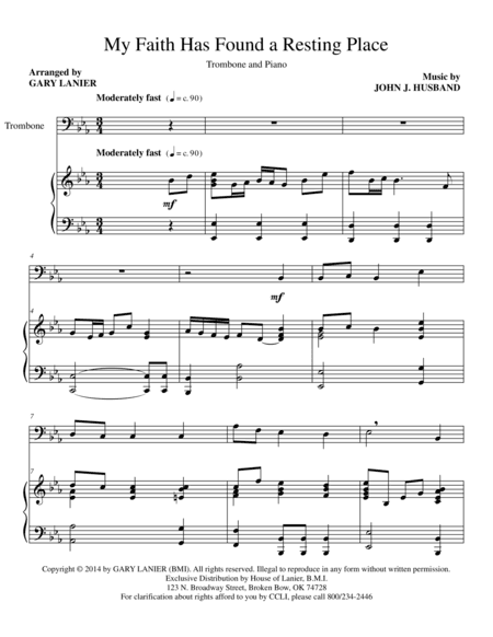 My Faith Has Found a Resting Place (Trombone Piano and trb part) (arr. Gary Lanier)