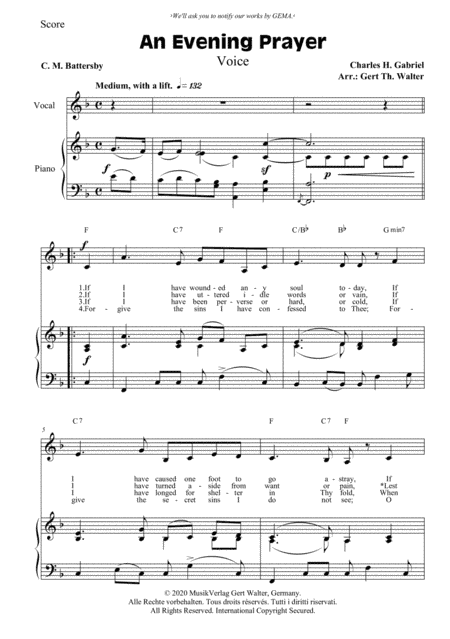 An Evening Prayer (arr. Gert Th. Walter)