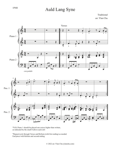 Auld Lang Syne (Piano Duet / 5 Finger Easy and Teacher Parts / Piano 4 Hands) (arr. Ylan Chu)