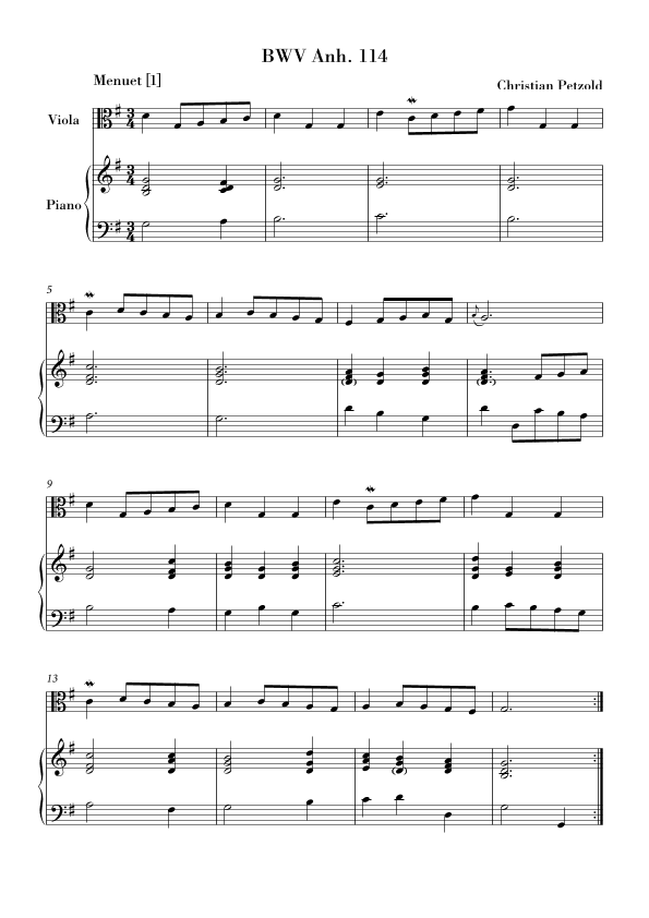 Bach - Minuet in G major and G minor (BWV Anh. 114 - 115) for Viola and Piano (arr. Ahiva Editions)