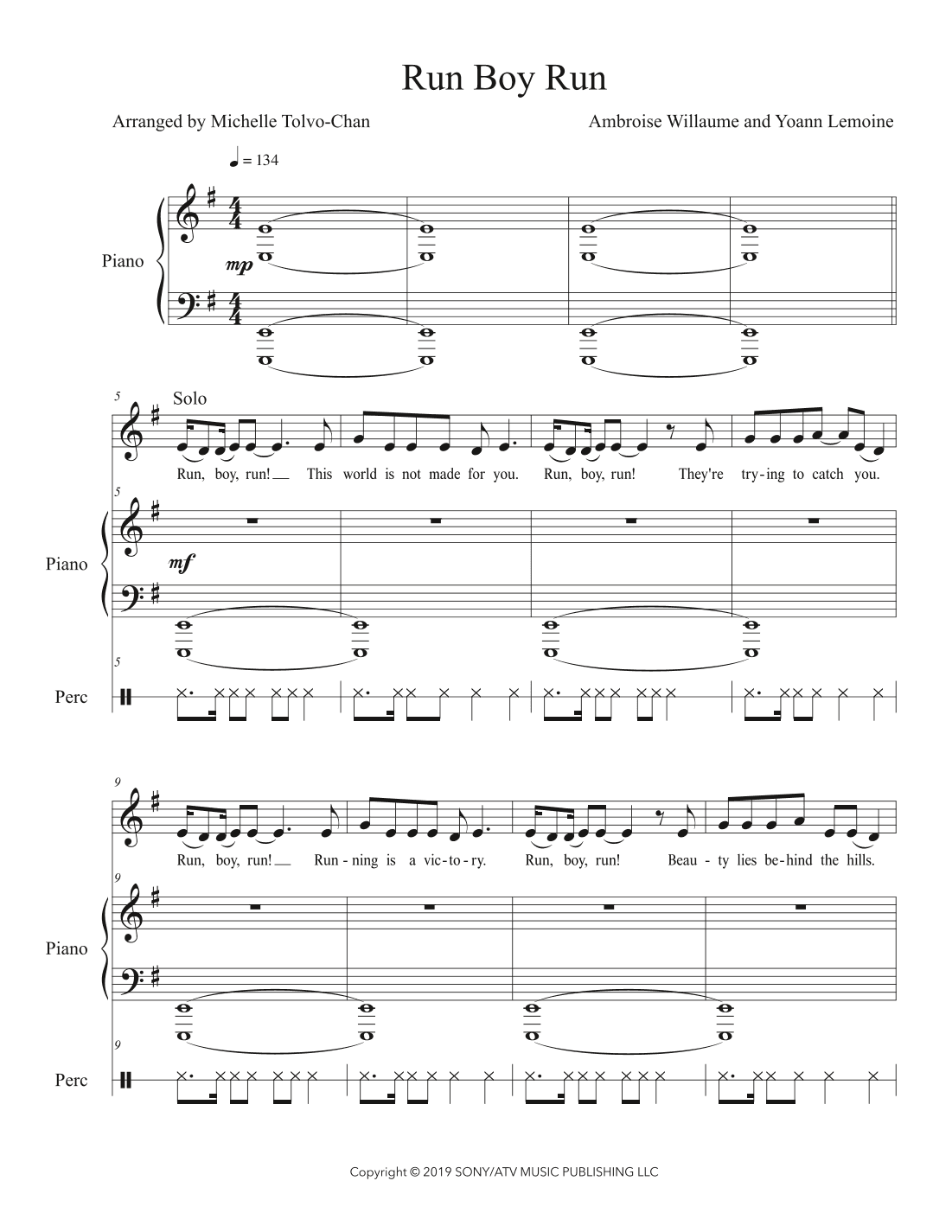 Run Boy Run (arr. Michelle Tolvo-Chan)