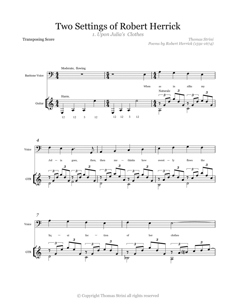 Two Settings of Robert Herrick, for baritone voice and classical guitar