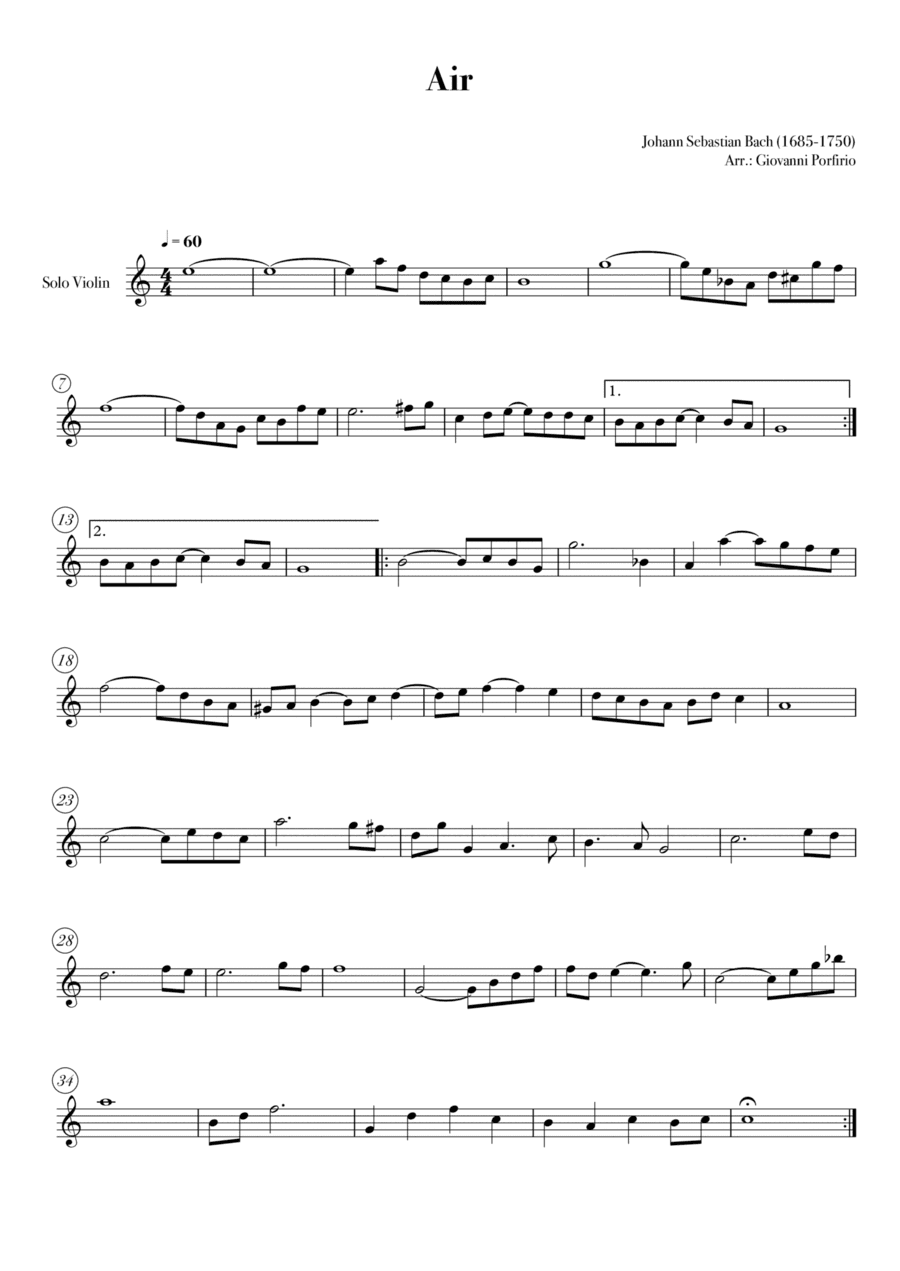 AIR - Bach (Violin - easy) (arr. Giovanni Porfirio)